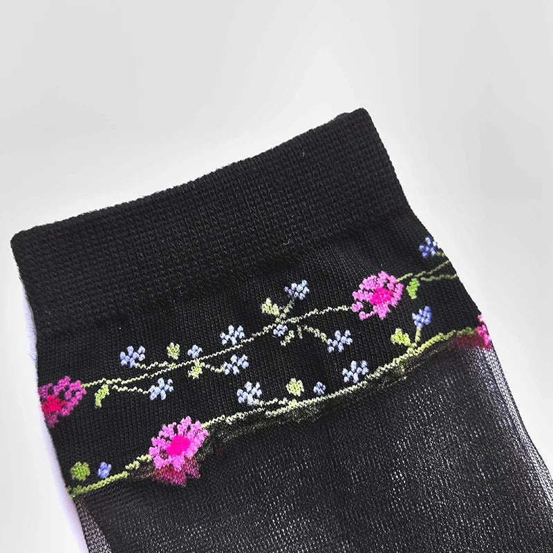 Floral Print Mid Tube Polyester Blend Socks - 8