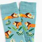 Cotton Blend Lion Print Mid Calf Casual Socks