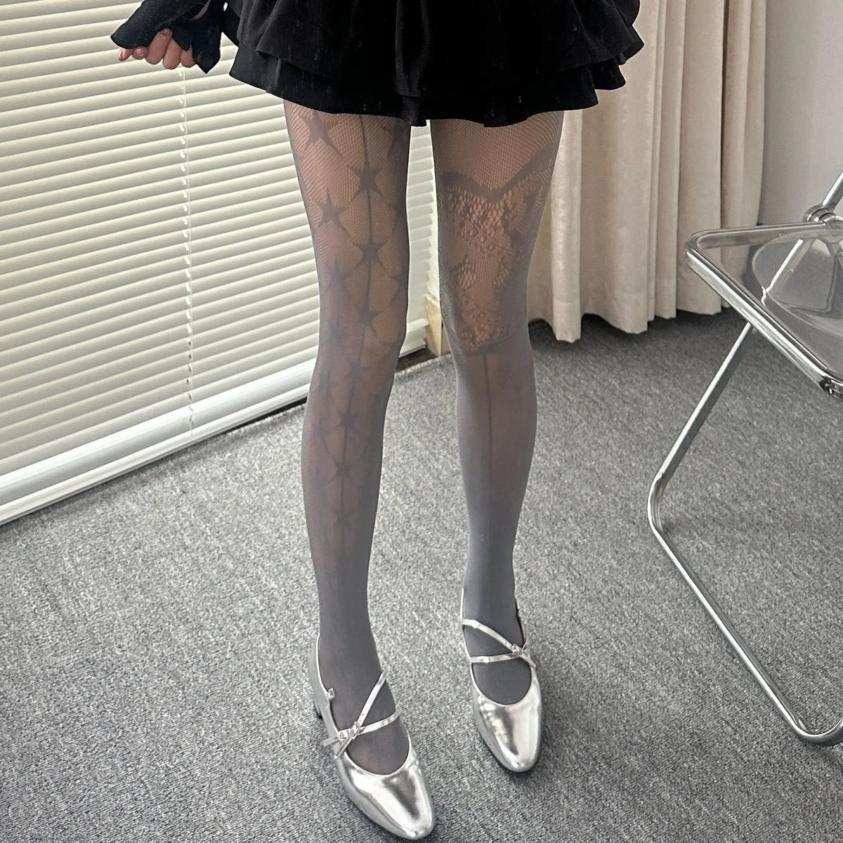 Nylon Lace Star Pattern Pantyhose Mesh Tights