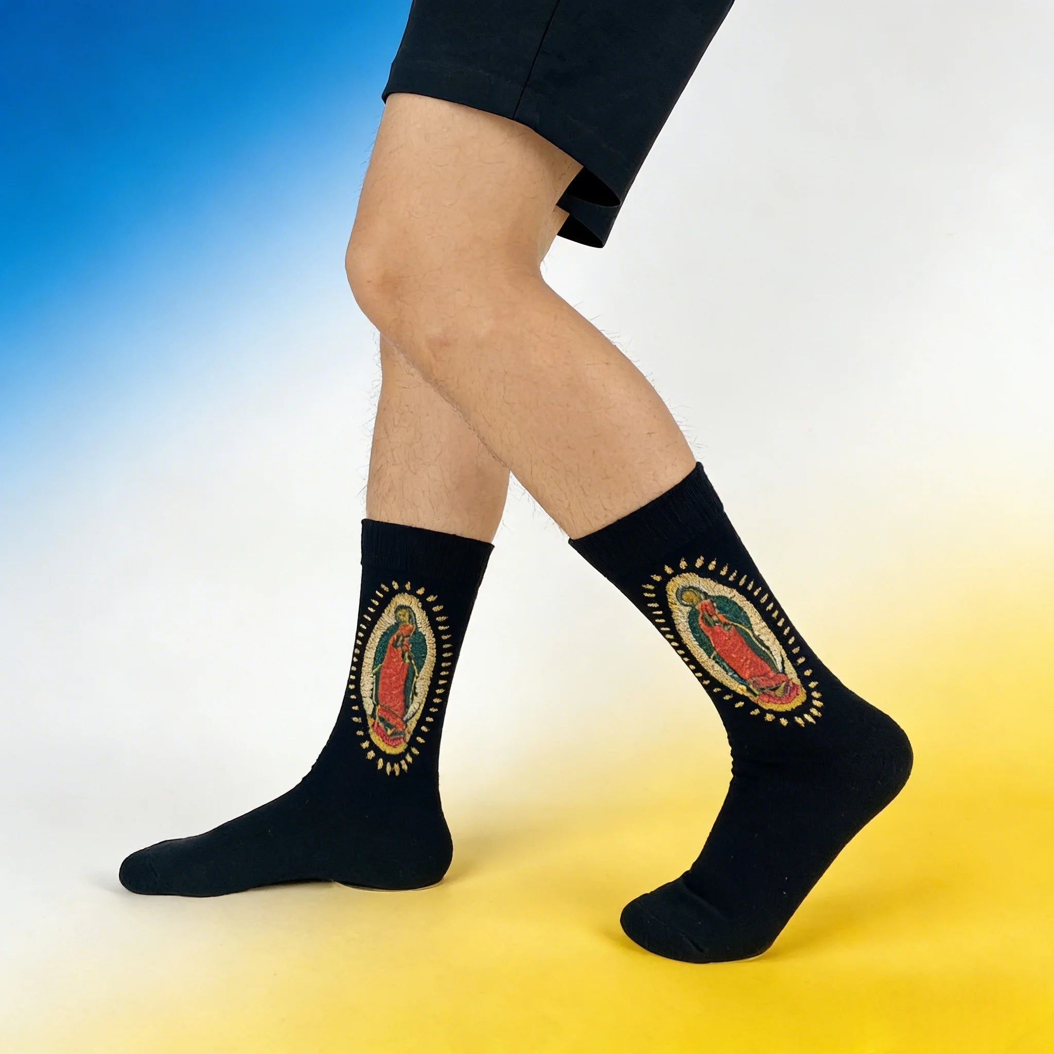 Polyester Elastane Crew Socks Our Lady of Guadalupe Print - 3