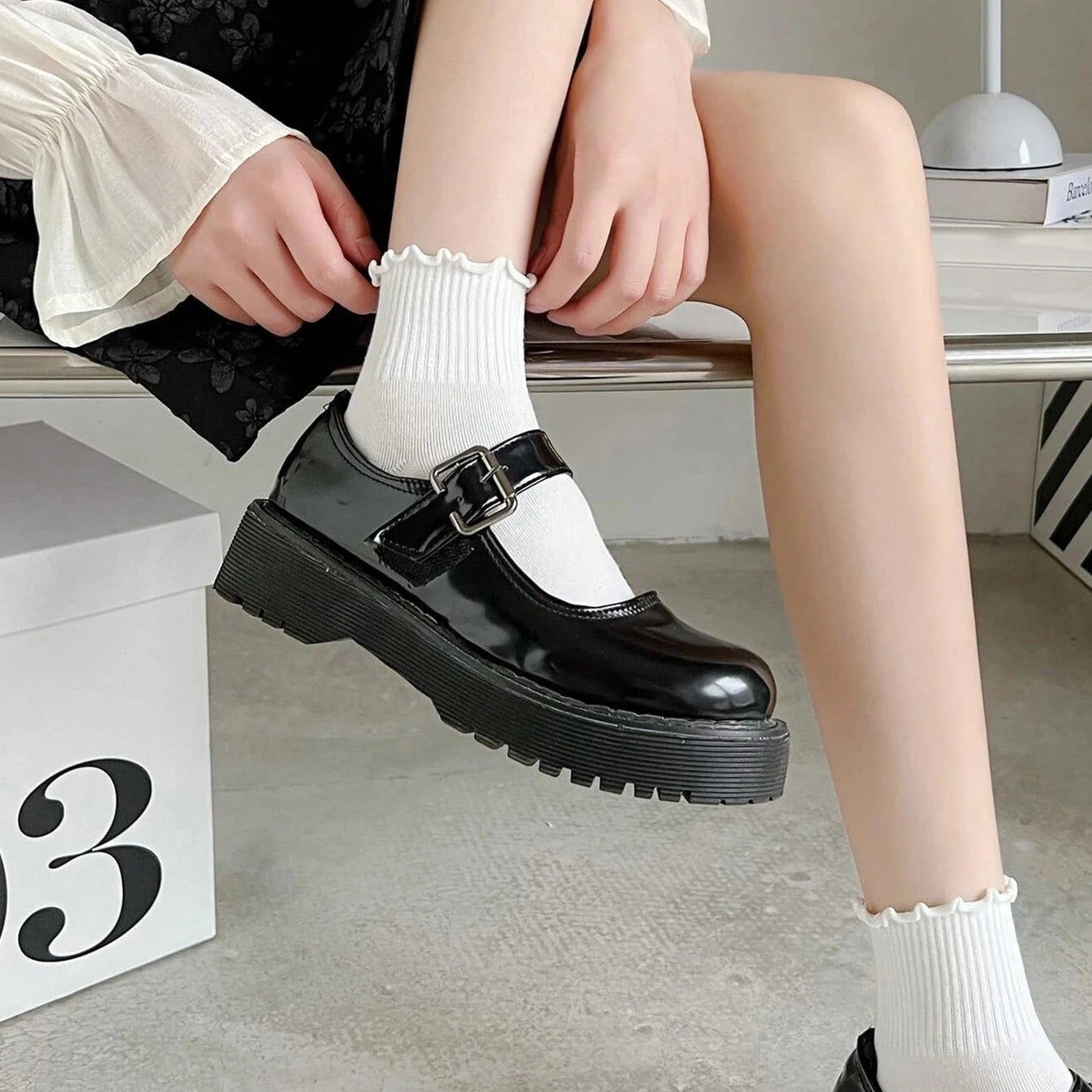 Polyester Elastane Ruffle Crew Socks Set - 4