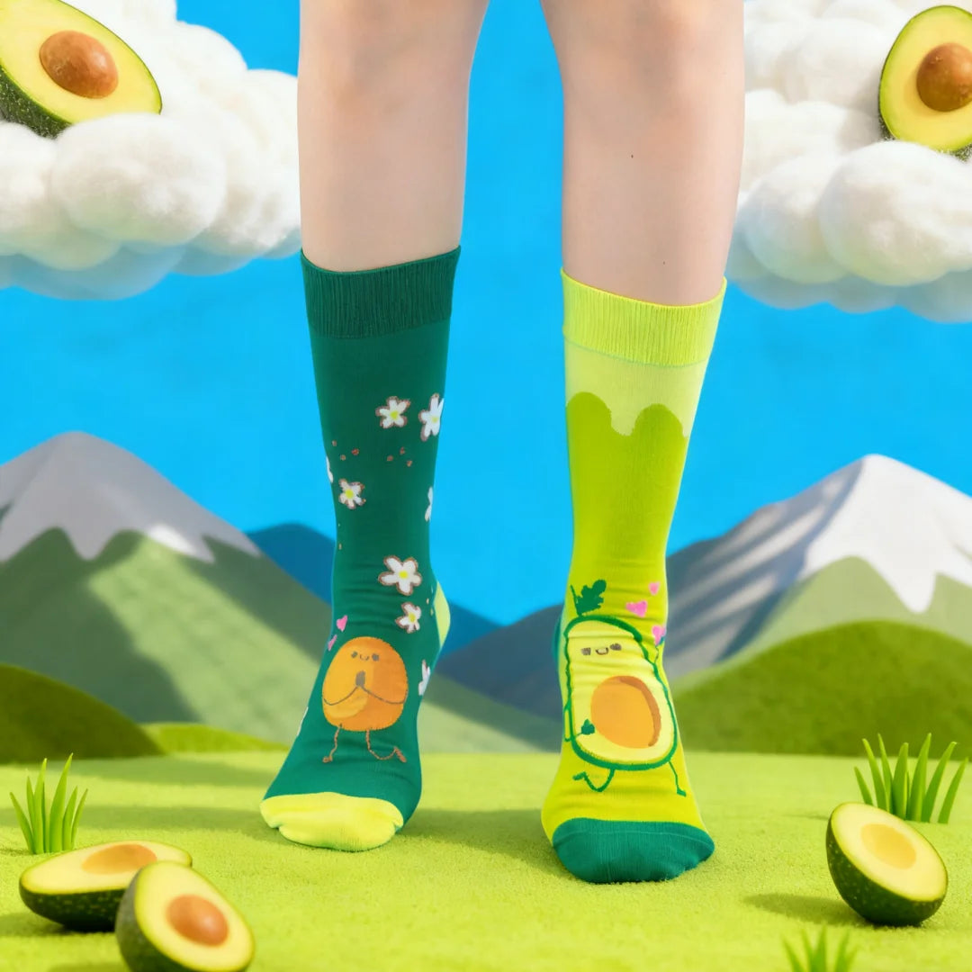 Cotton Blend Avocado Print Womens Mid Calf Socks