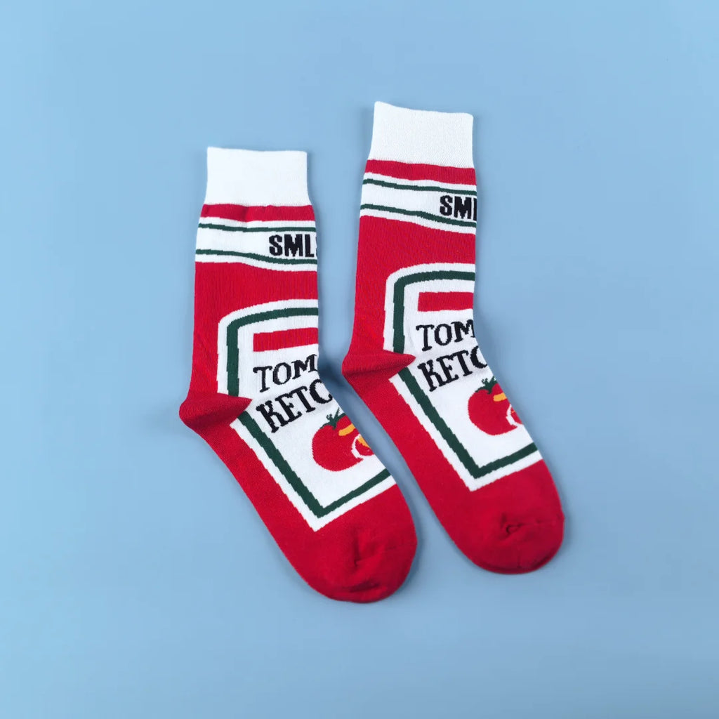 Cotton Blend Tomato Ketchup Print Crew Socks