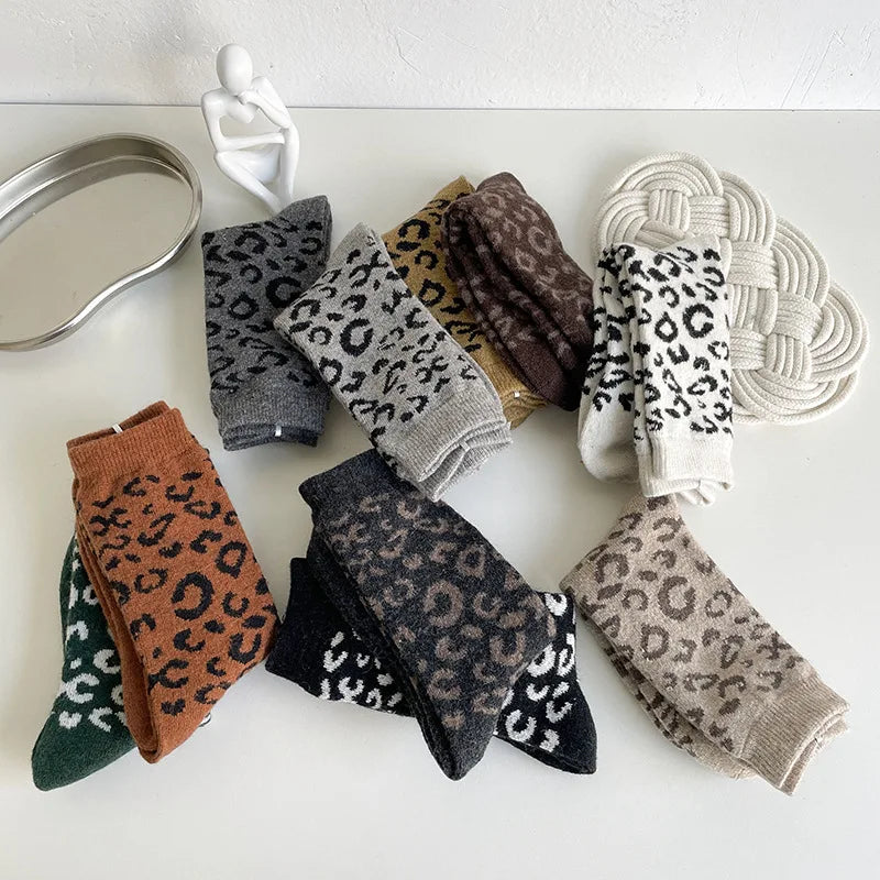 Thick Wool Leopard Print Thermal Socks for Women