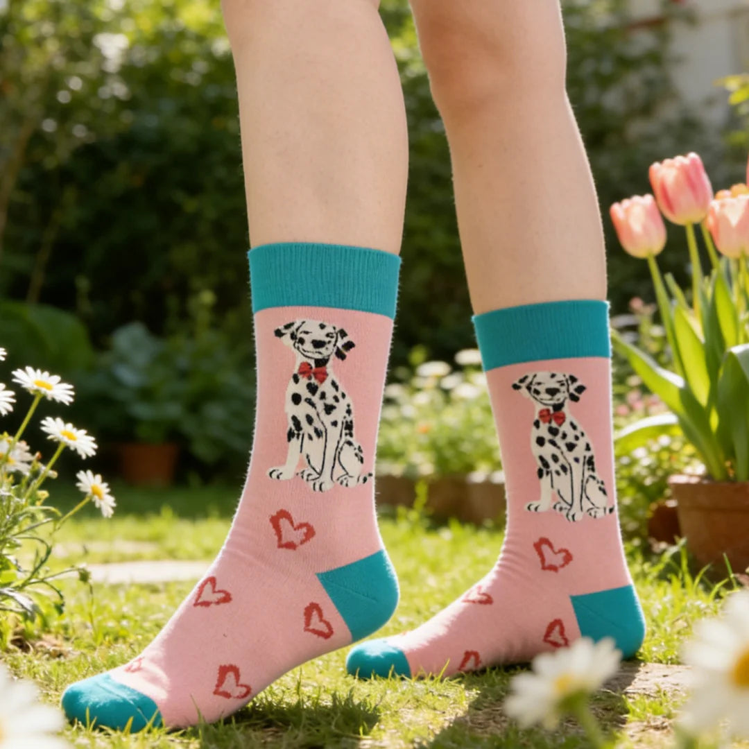 Cotton Blend Dalmatian Print Mid Calf Socks
