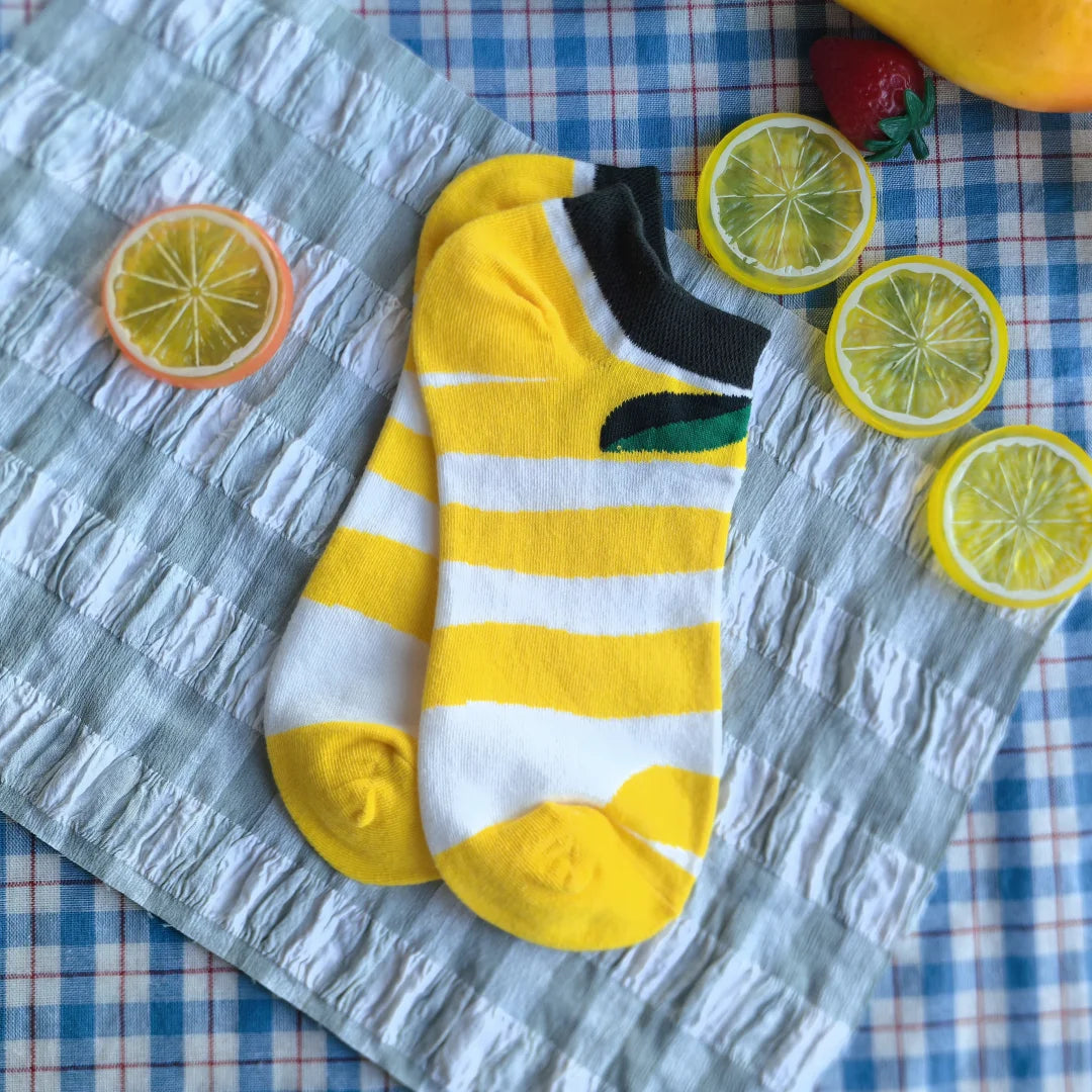 Yellow Striped Cotton Blend Ankle Socks