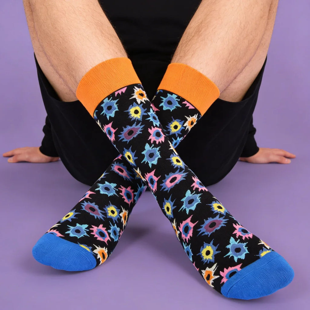 Cotton Blend Patterned Crew Socks for Men