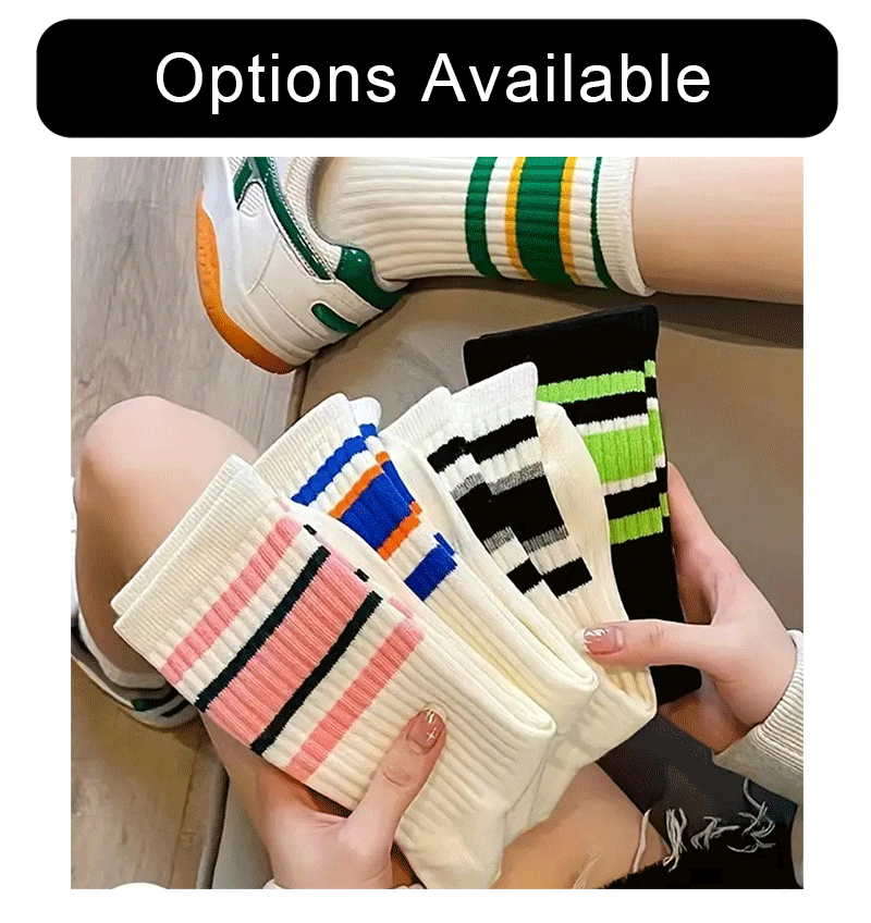 Striped Polyester Cotton Blend Casual Crew Socks