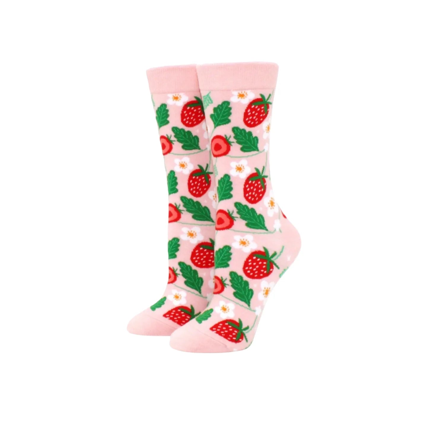 Cotton Blend Strawberry Print Mid Calf Casual Socks