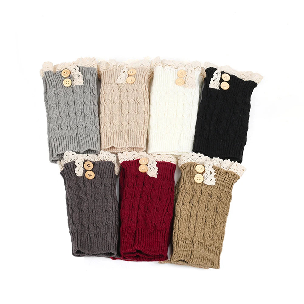 Polyester Elastane Knit Button Lace Leg Warmers - 3