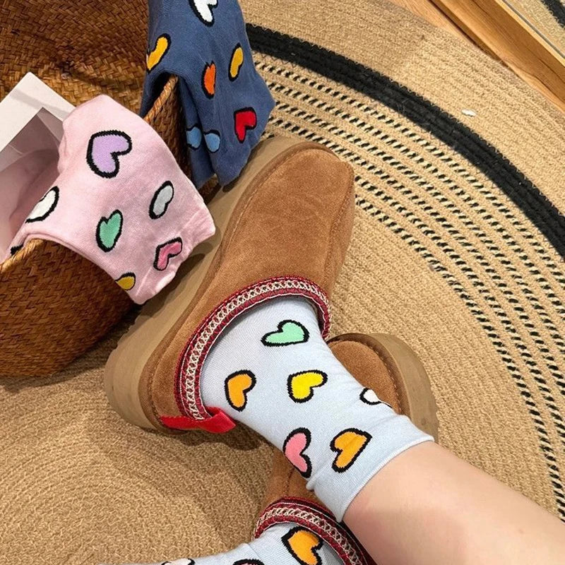 Polyester Elastane Heart Pattern Women Casual Crew Socks 5 Pairs - 6