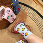 Polyester Elastane Heart Pattern Women Casual Crew Socks 5 Pairs