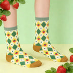 Polyester Elastane Strawberry Pattern Mid Calf Socks