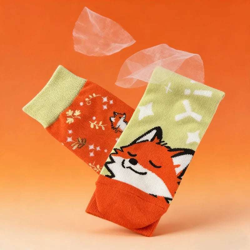 Cotton Blend Fox Pattern Casual Socks - 1