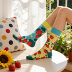 Cotton Blend Strawberry Print Mid Calf Socks