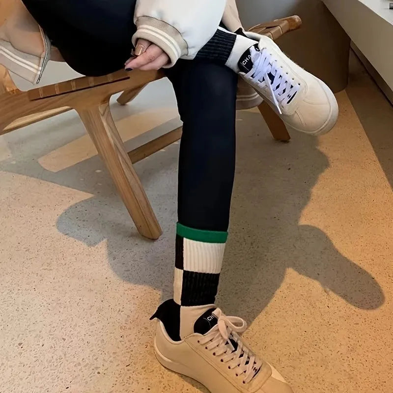 Polyester Elastane Checkerboard Print Casual Middle Tube Socks