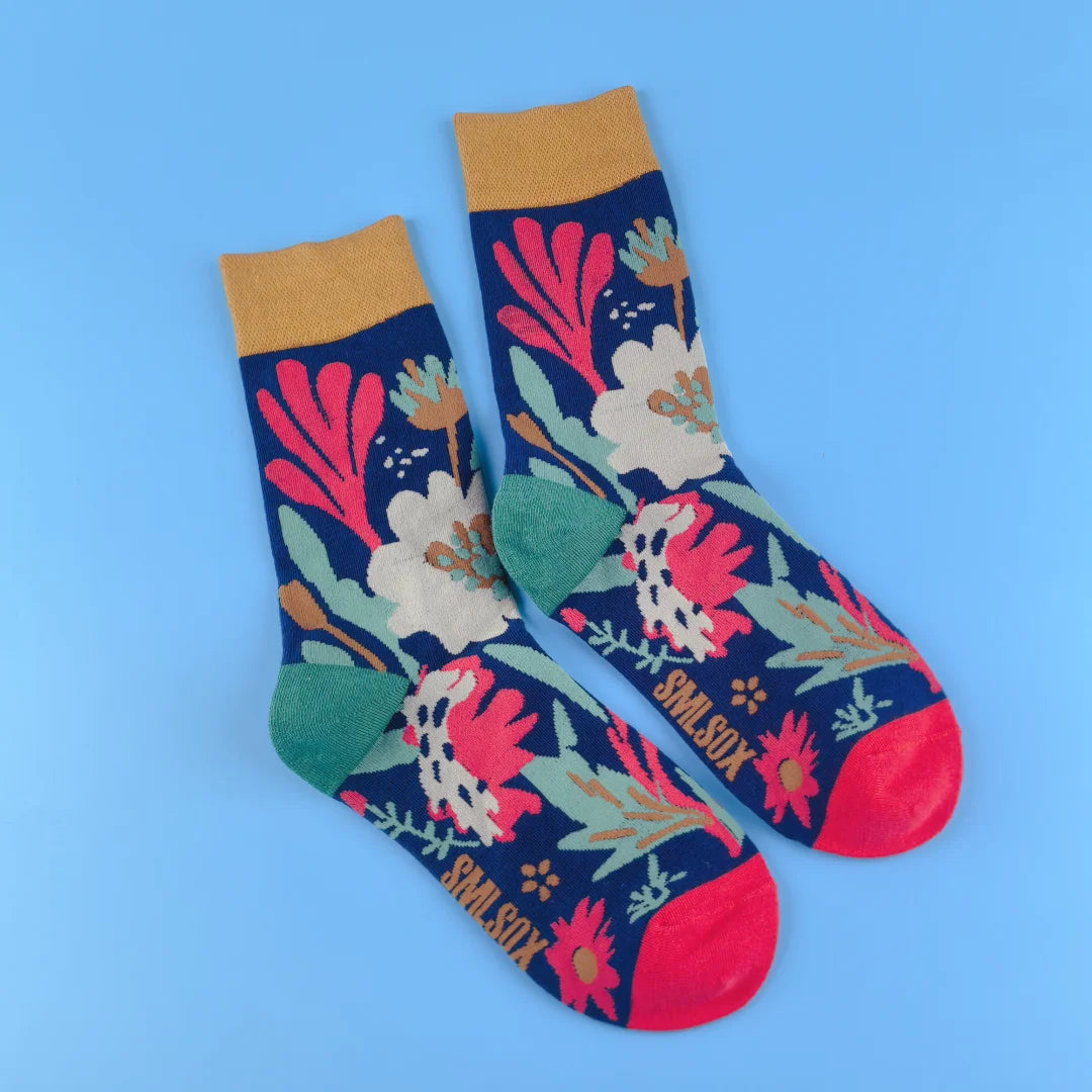 Cotton Blend Floral Mid Calf Socks - 6