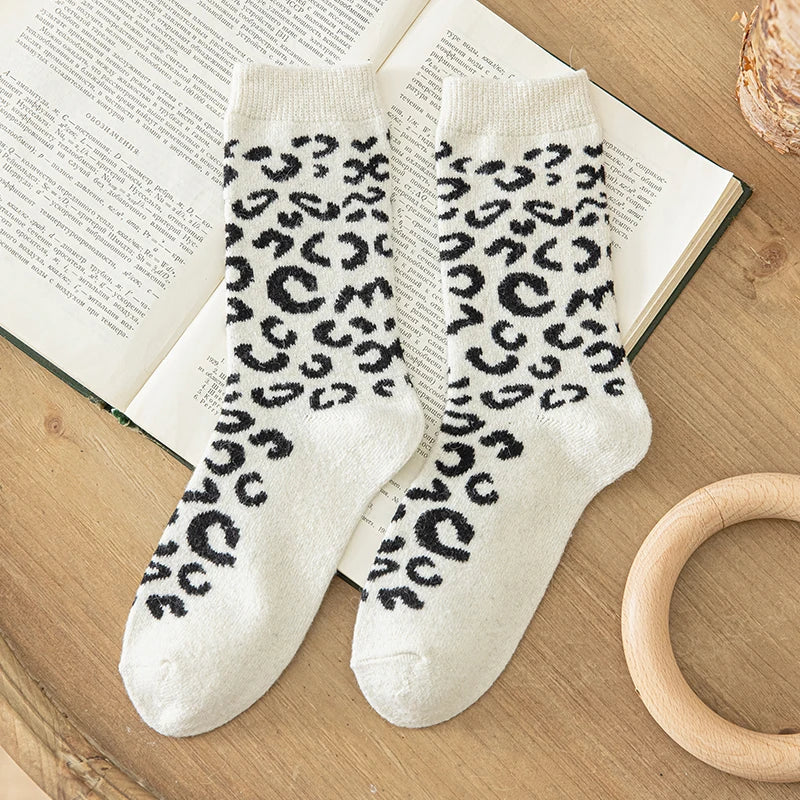 Leopard Print Wool Mid Calf Socks