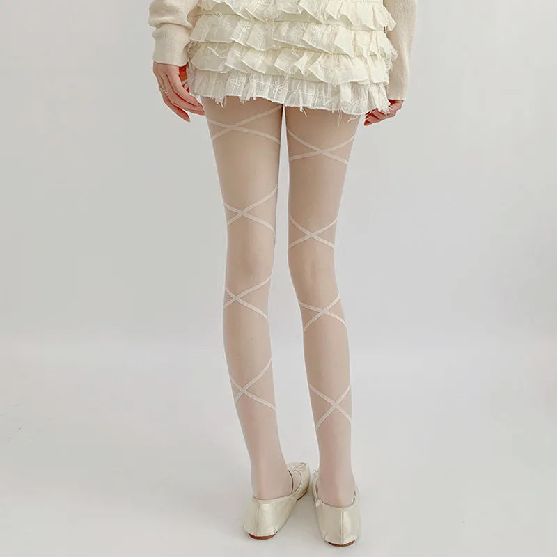 Nylon Cross Strap Ballet Style Pantyhose Tights - 4