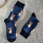 Cotton Blend Corgi Pattern Crew Socks