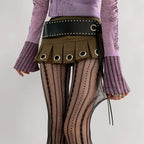Red Nylon Striped Fishnet Tights for Women