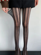 Nylon Elastane Jacquard Mesh Vertical Striped Tights