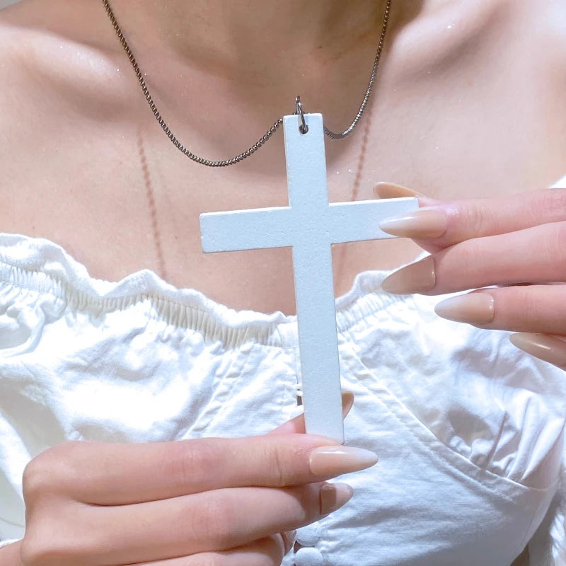 Wood Cross Pendant Necklace Unisex Accessory