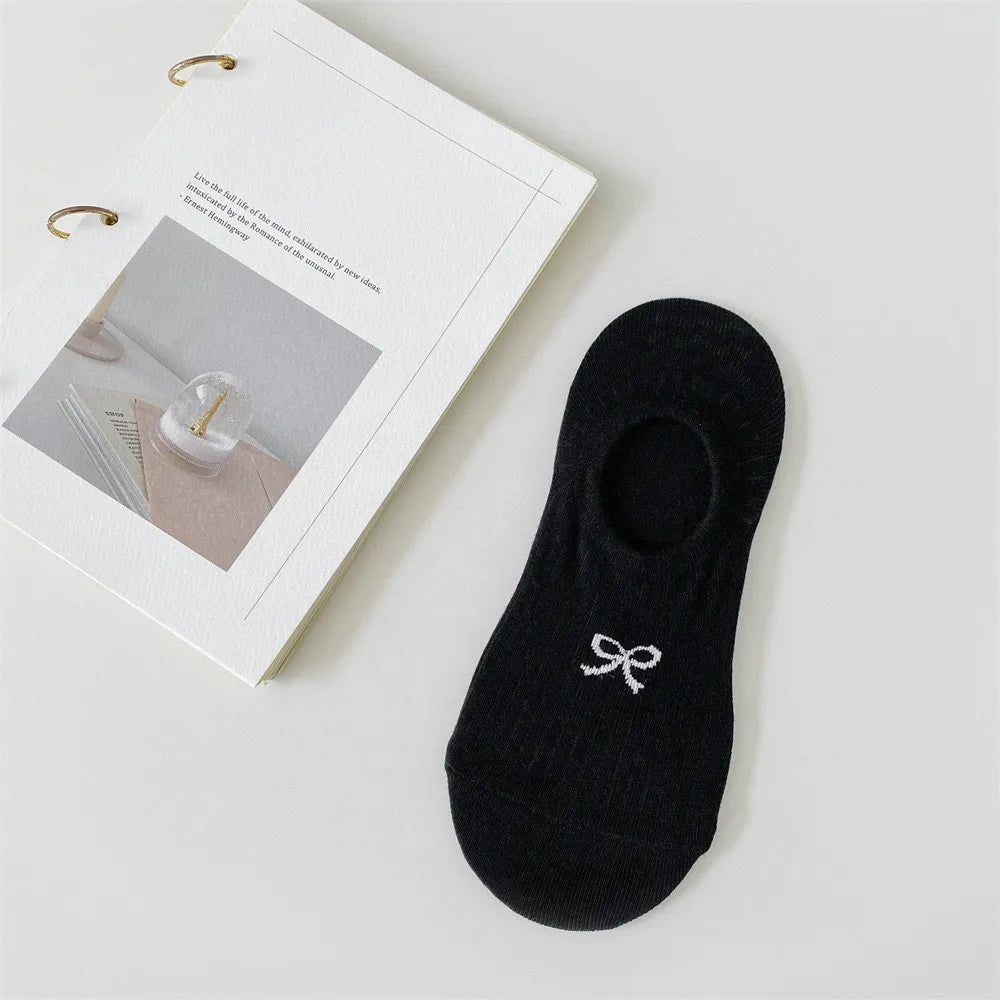 Cotton Polyester Invisible No Show Bow Socks