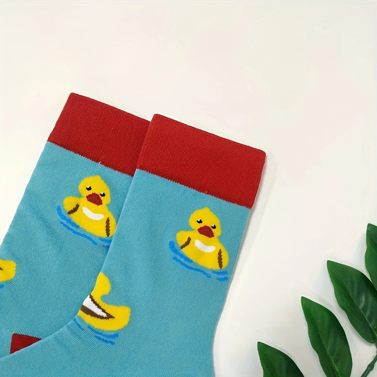Cotton Blend Yellow Duck Pattern Casual Mid Calf Socks - 5