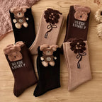 Polyester Elastane Cartoon Bear Pattern Mid Tube Socks 3 Pairs