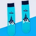 Cotton Blend Alien and Cow Pattern Mid Calf Socks