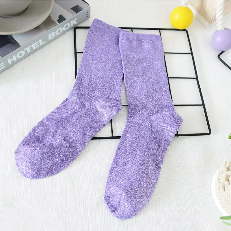 Metallic Knit Women Casual Socks - 39