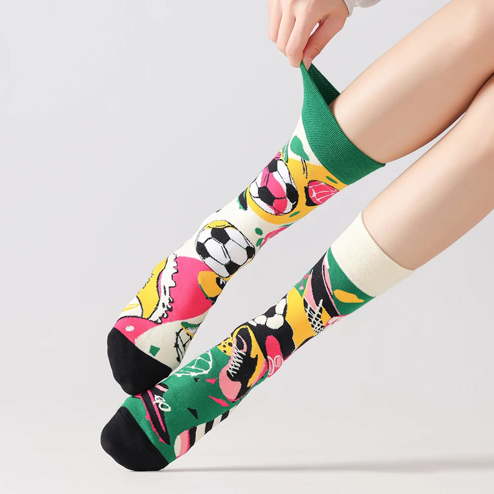 Cotton Blend Ball Themed Graffiti Mid Calf Unisex Socks