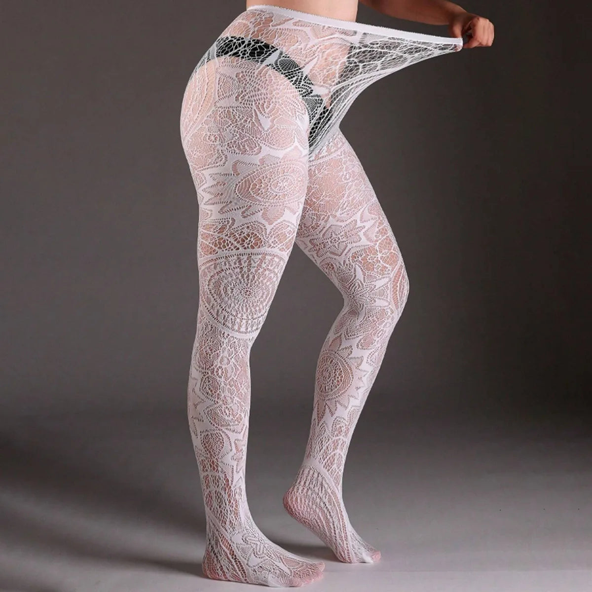 Geometric Lace Pattern Nylon Pantyhose - 6