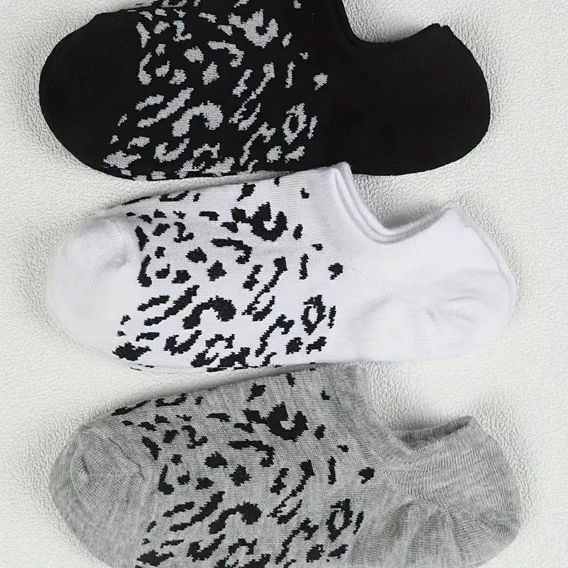 Leopard Print Polyester Blend Low Cut Casual Boat Socks - 5