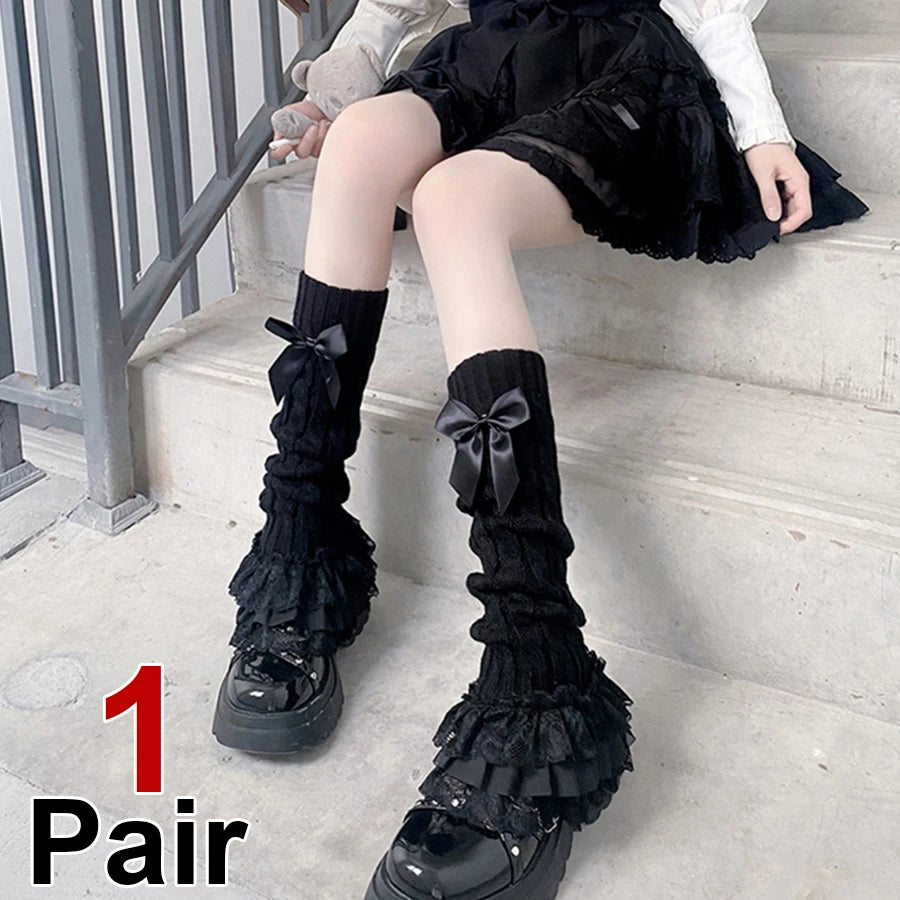 Polyester Elastane Bow Lolita Leg Warmers