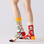 Cotton Blend Mid Calf Lucky Cat Cartoon Socks