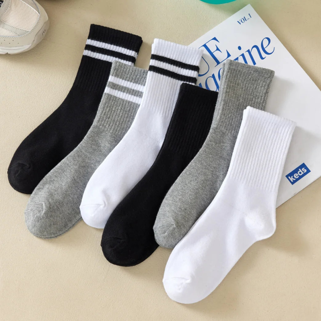 6 Pairs Polyester Spandex Mens Crew Socks - 19