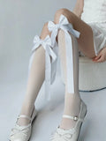 Satin Bowknot Nylon Knee High Socks