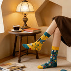 Cotton Blend Floral Butterfly Pattern Asymmetrical Socks