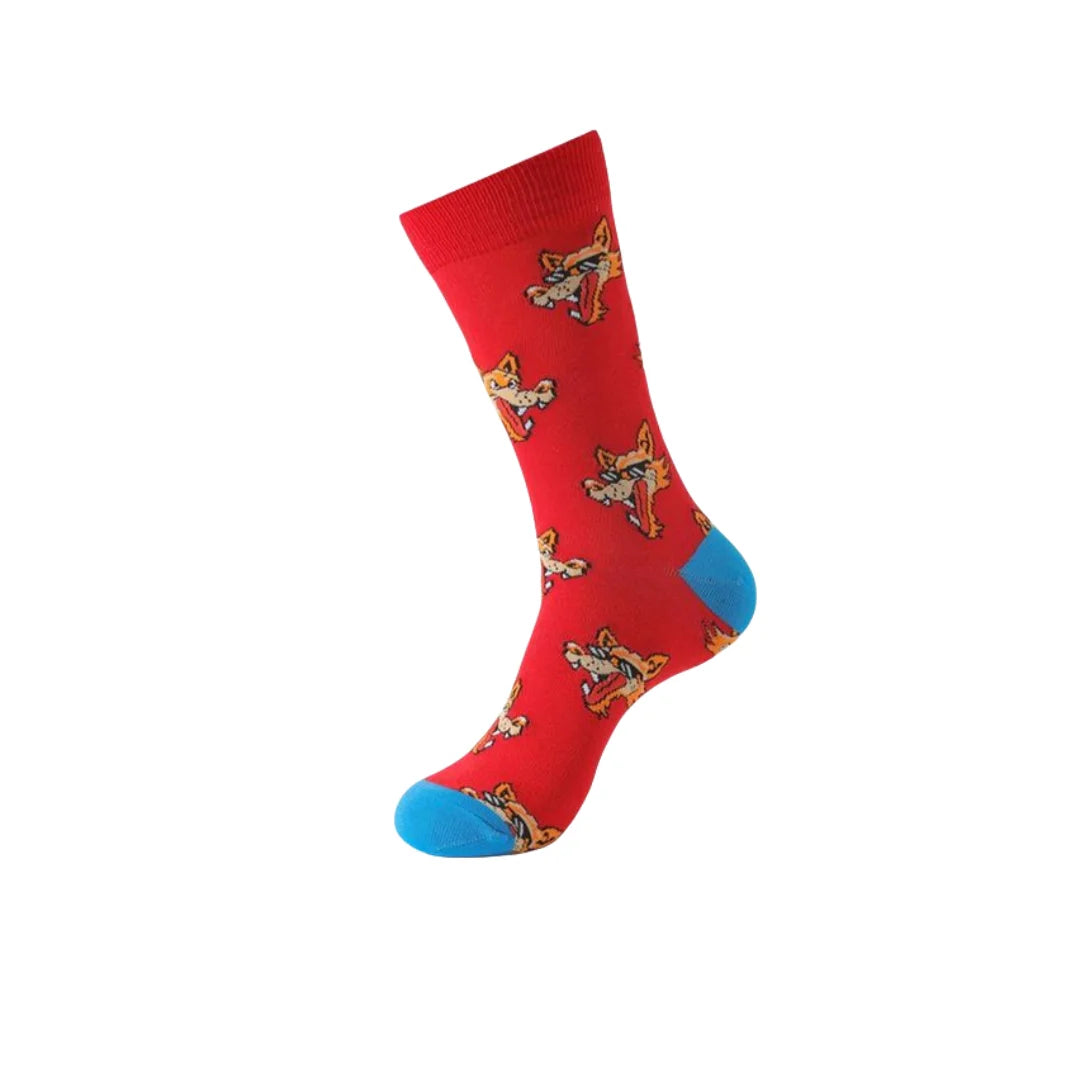 Cotton Blend Fox Print Mid Calf Casual Crew Socks