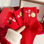 Polyester Mid Tube Socks Printed Lucky Patterns 5 Pairs