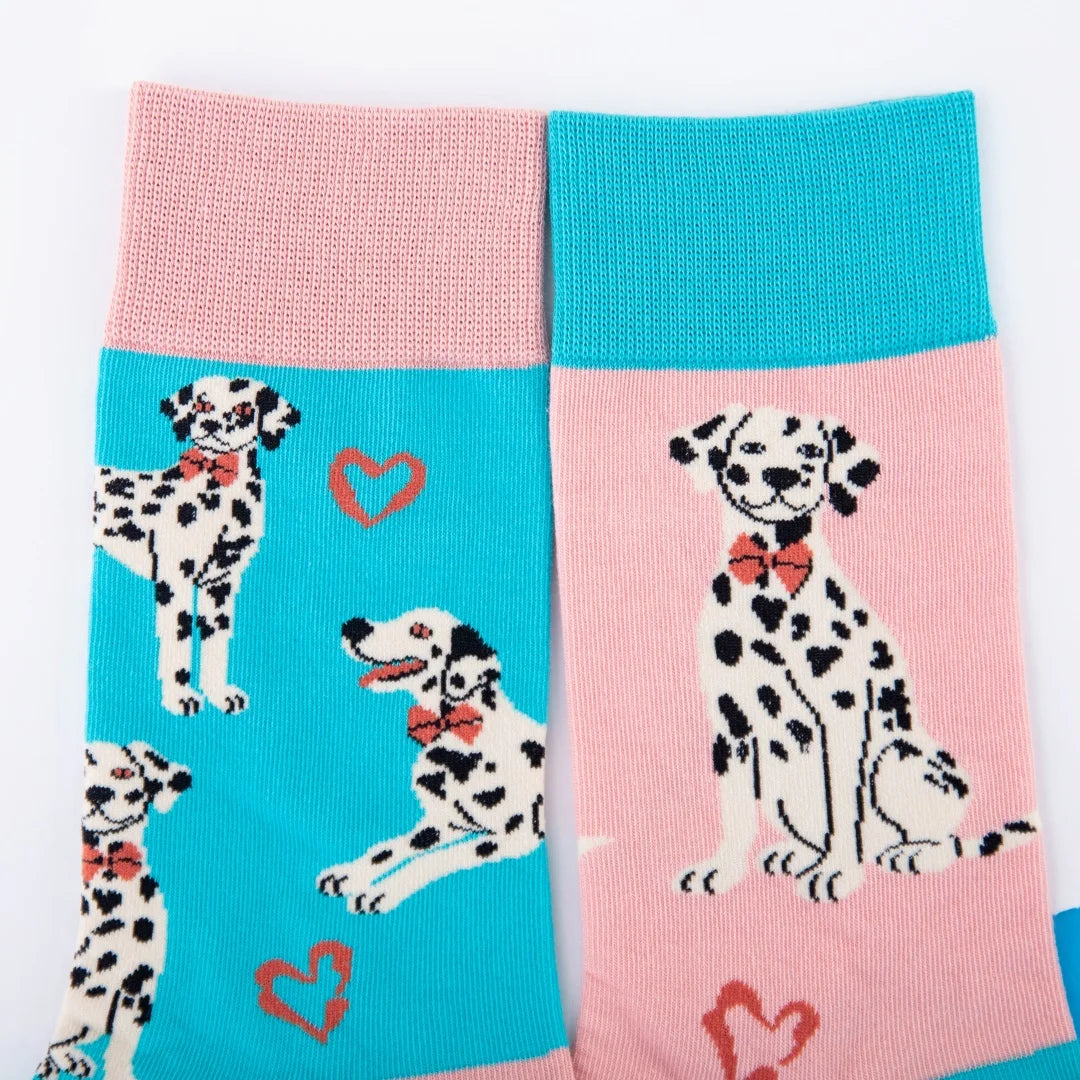 Cotton Blend Spotted Dog Print Mid Tube Socks - 6