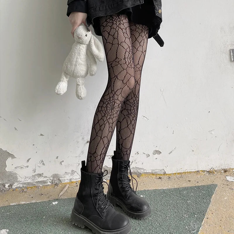 Floral Pattern Nylon Mesh Tights