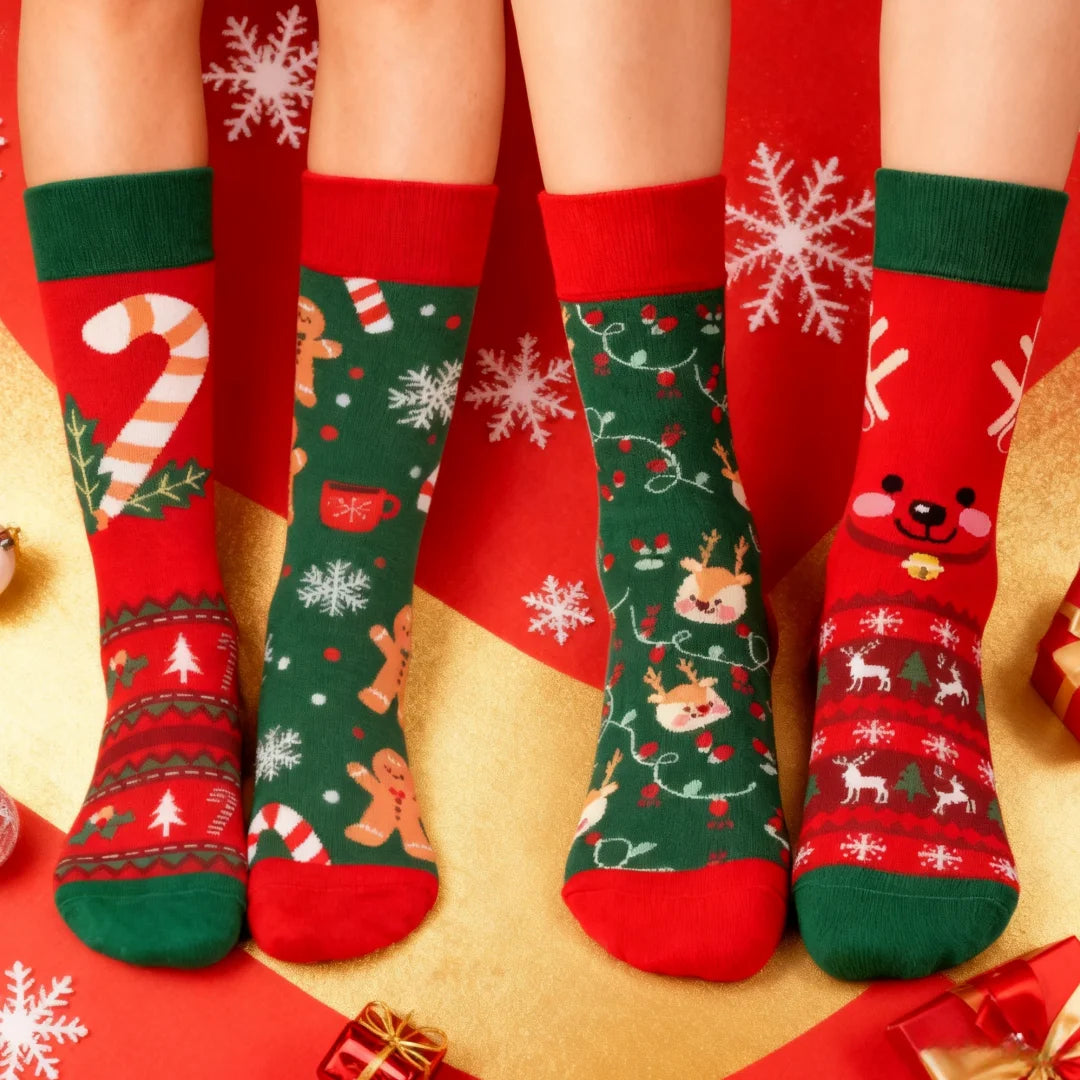 Cotton Blend Christmas Pattern Socks for Women - 1