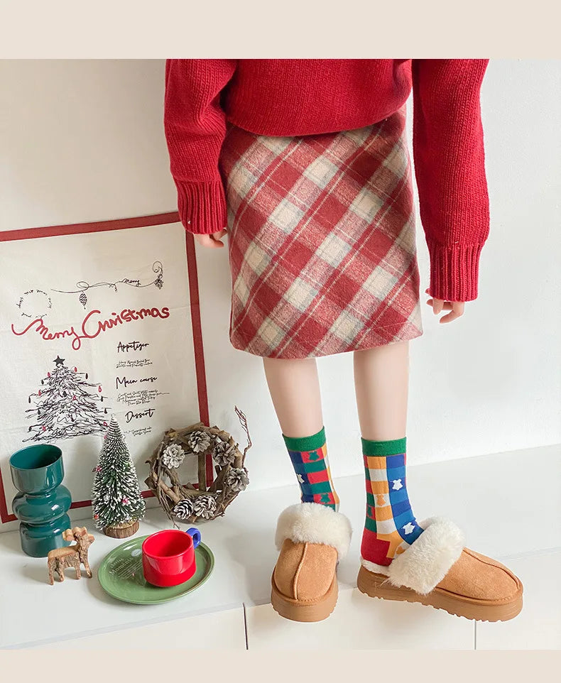 Cotton Christmas Mid Calf Socks for Women