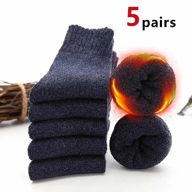 Thick Wool Blend Thermal Crew Socks 5 Pair Set - 19