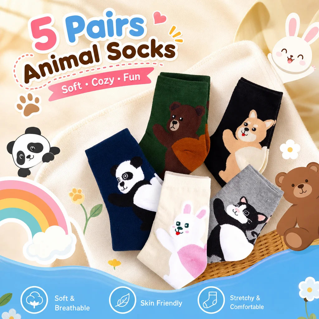 Polyester Elastane Cartoon Animal Print Casual Socks Set