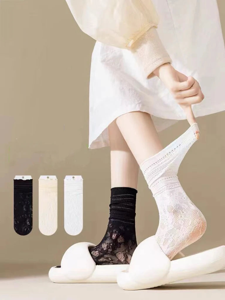 Lace Mesh Knit Ankle Socks Breathable Hollow Out Stockings - 16