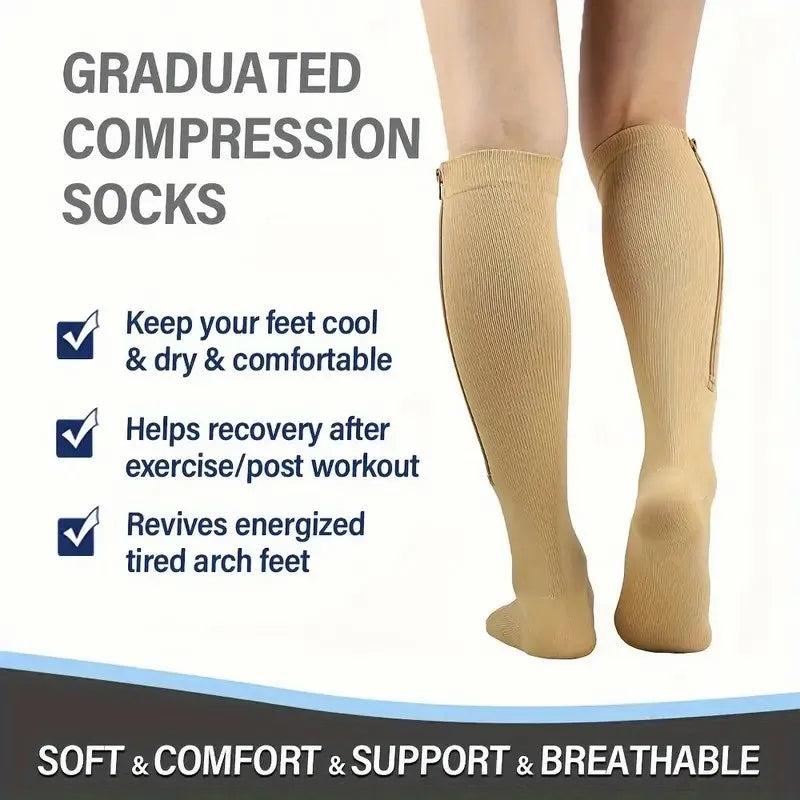 Nylon Elastane Zipper Compression Socks